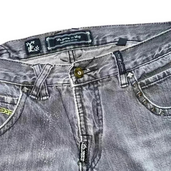 LRG Make Jeans Not War Y2K vintage embroidered jeans wide legs W32 grey - Picture 5 of 11